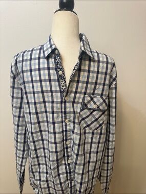 English Laundry Navy and White Plaid Button-Down Shirt